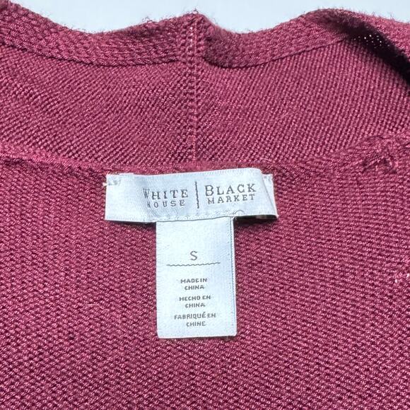 White House Black Market | Burgundy Draped Open Front Cardigan Sweater - Picture 5 of 7